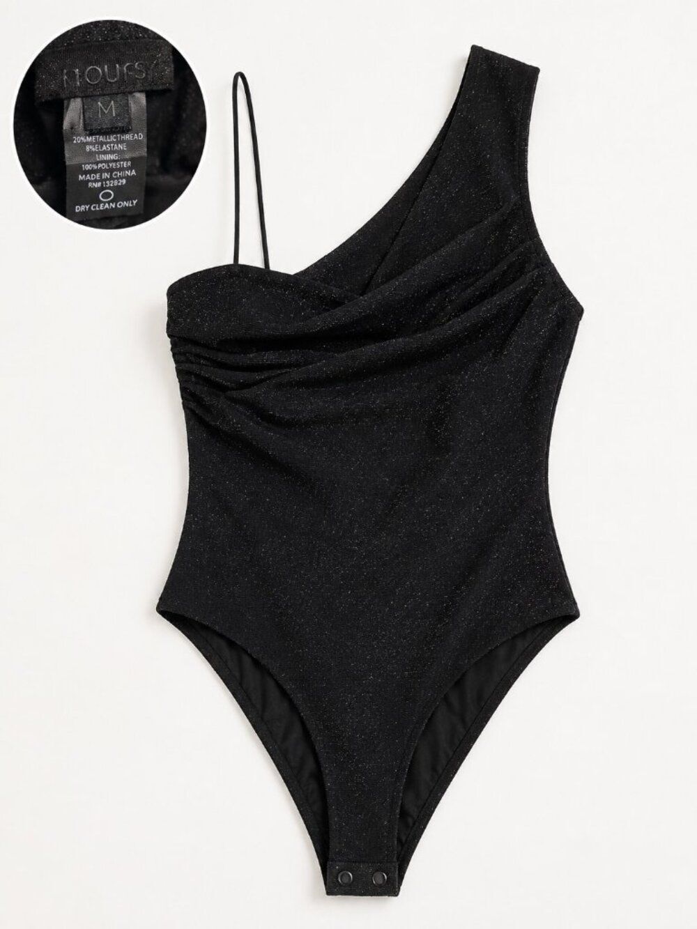 Hours Black Shimmer One-Shoulder Top – Size Medium